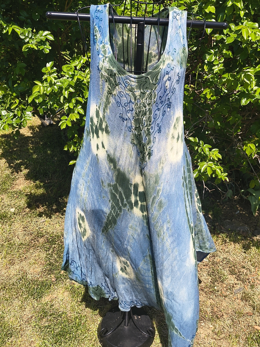 Vintage whimsy blue and green tie dye sleeveless fairy dress